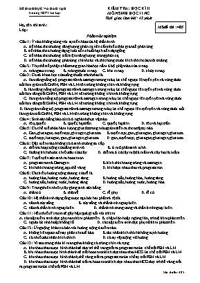 Đề kiểm tra học kì II môn Sinh học Lớp 11 (Ban nâng cao) - Mã đề 485 - Trường THPT Lê Lợi